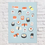 Impressão Em Tela Azul Sushi japonês<br><div class="desc">Arte de comida japonesa para aqueles que adoram comer sushi,  sashimi,  nigiri e roletas maki. Arte original de Nic Squirrell.</div>