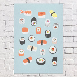 Impressão Em Tela Azul Sushi japonês