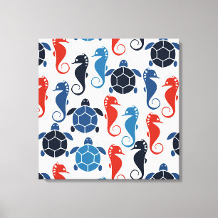 Impressão Em Tela Azul-Tropical Oceano-Tartaruga Marinha