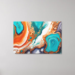 Impressão Em Tela Azul turquesa, ferrugem e pintura abstrata dourada
