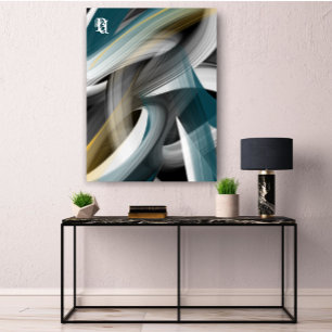 Impressão Em Tela Azul Verde Dourado Preto Branco Cinza Abstrato