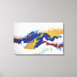 Impressão Em Tela Azul Vermelho Dourado Colorido Arte Fluida Abstrat