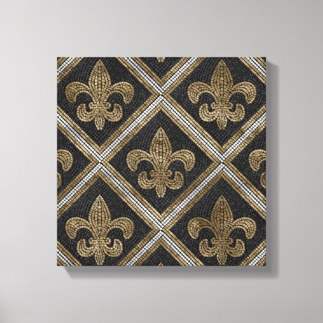Impressão Em Tela Azulejo de fleur-de-lis, preto e dourado (Frente)