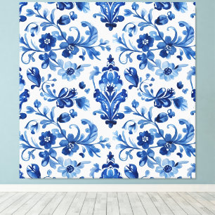 Impressão Em Tela Azulejo Floral Azul Português Vintage
