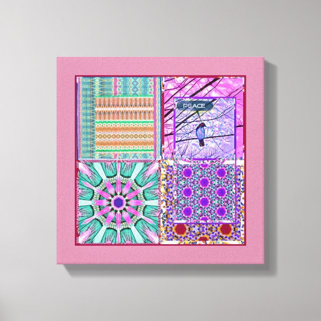 Impressão Em Tela Azulejos Azulejos Geométricos com Pássaro da Paz (Frente)