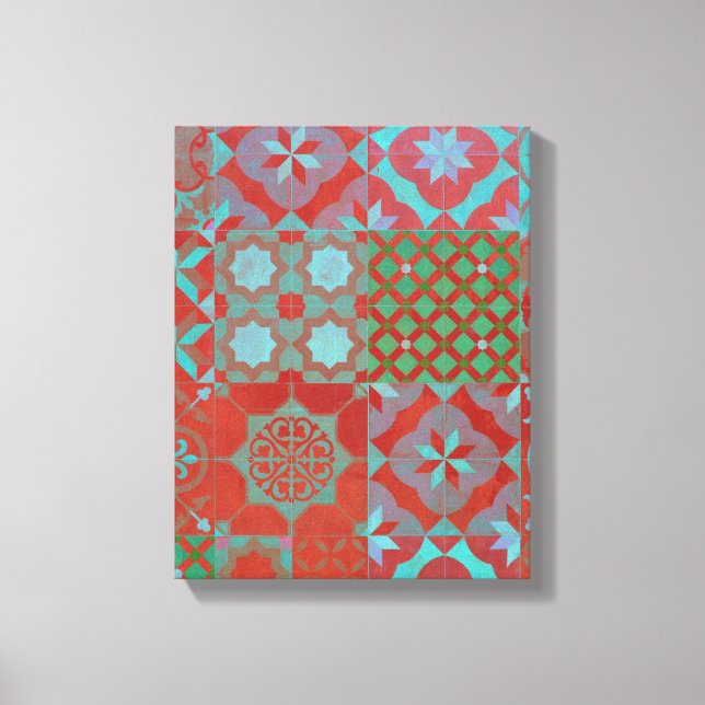 Impressão Em Tela azulejos legal e modernos do Egeu em vermelho e az (Frente)