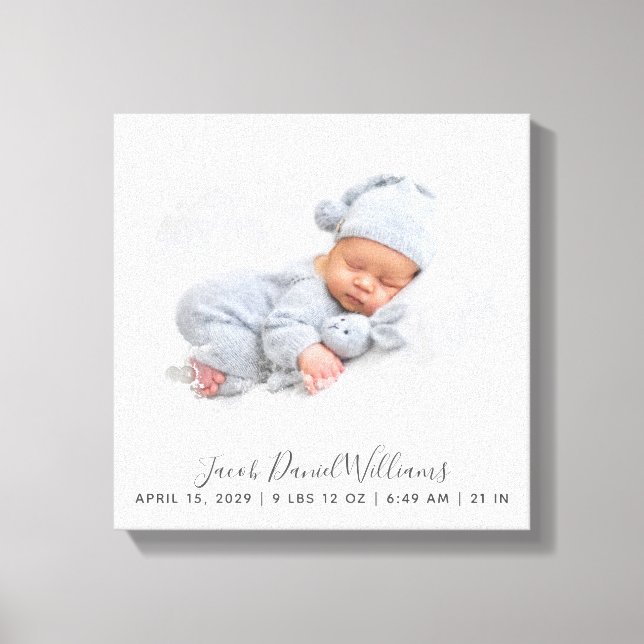 Impressão Em Tela Baby Birth Stats Fotografia Máscara de Nascimento  (Frente)