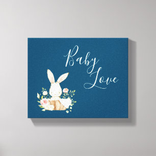 Impressão Em Tela Baby Love Script Rosa Blue Girl Woodland Animal