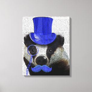 Impressão Em Tela Badger com Chapéu Azul e bigode