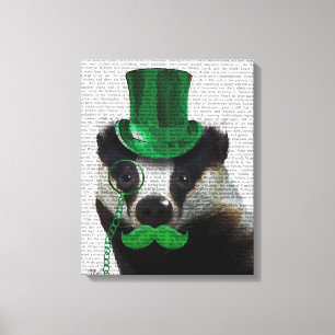 Impressão Em Tela Badger com chapéu verde e bigode
