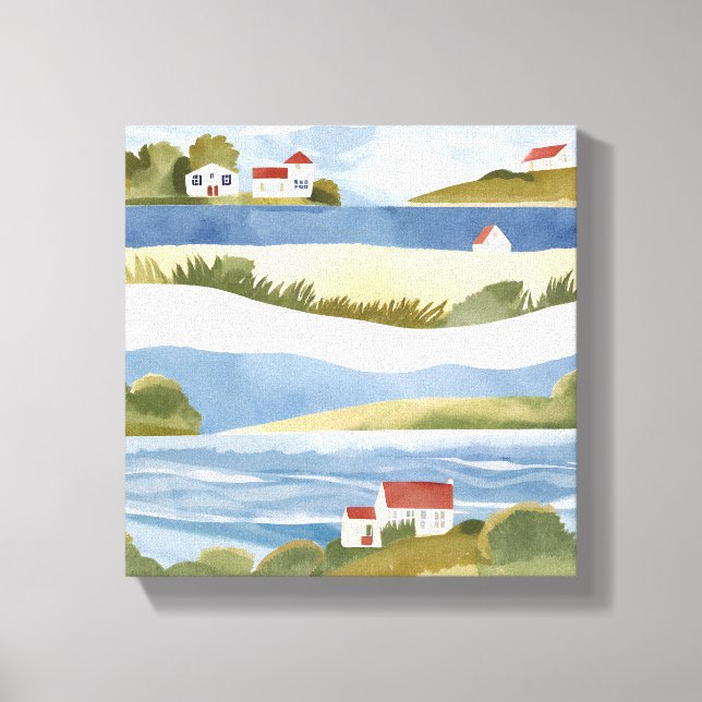 Impressão Em Tela Baía de Cabo Cod | Aquarela Costeira do Oceano (Frente)