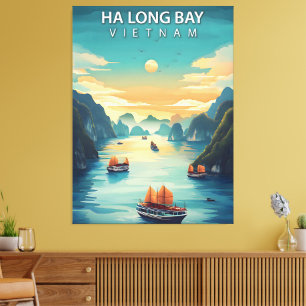 Impressão Em Tela Baía de Ha Long – Cartaz de Viagem Antigo do Vietn