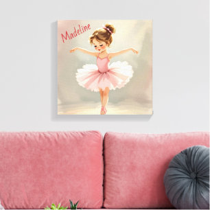 Impressão Em Tela Bailarina Menina com Tutu Rosa Personalizado