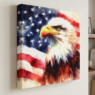 Impressão Em Tela Bald Eagle com bandeira dos Estados Unidos
