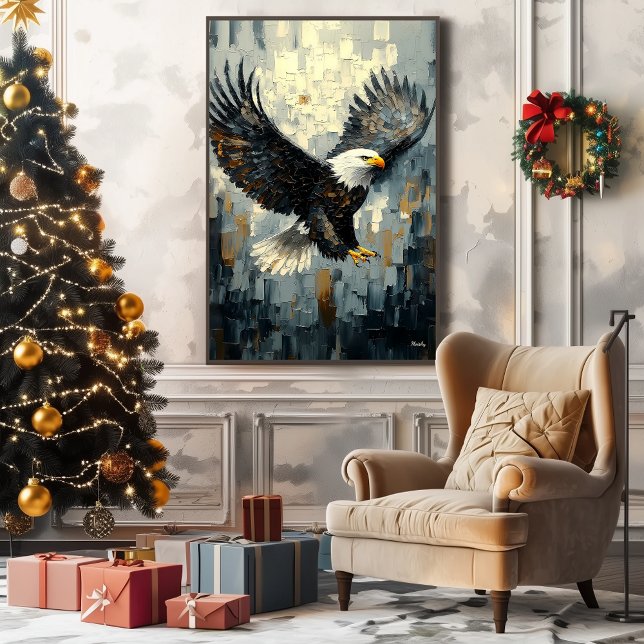 Impressão Em Tela Bald Eagle em Voo: Impasto Dinâmico à Arte (Criador carregado)