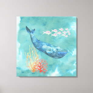 Impressão Em Tela Baleia azul ID368 da aguarela