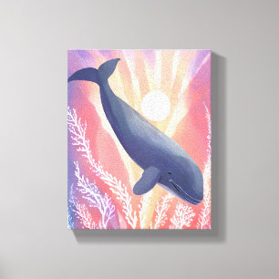 Impressão Em Tela Baleia Azul   Tons Oceânicos Animal Aquarela