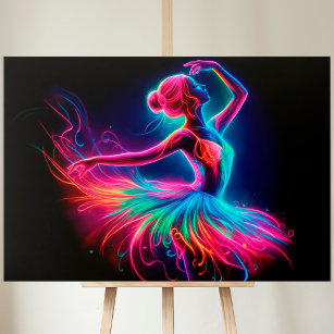 Impressão Em Tela Ballerina dança colorida garota elegante neon bril