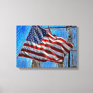 Impressão Em Tela Bandeira Americana Acenando Na Arte Eólica