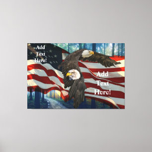 Impressão Em Tela Bandeira Americana Bald Eagle