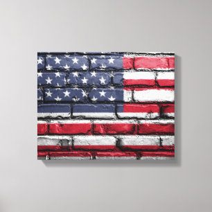 Impressão Em Tela Bandeira Americana, Bandeira da Tela Bricks