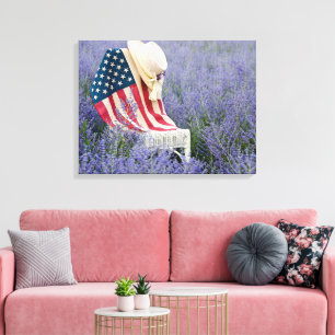 Impressão Em Tela Bandeira Americana e Chapéu na Cadeira