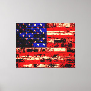 Impressão Em Tela Bandeira Americana No Velho Muro De Brick