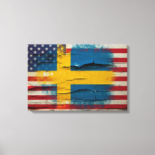 Impressão Em Tela Bandeira americana sueco da pintura   do Crackle