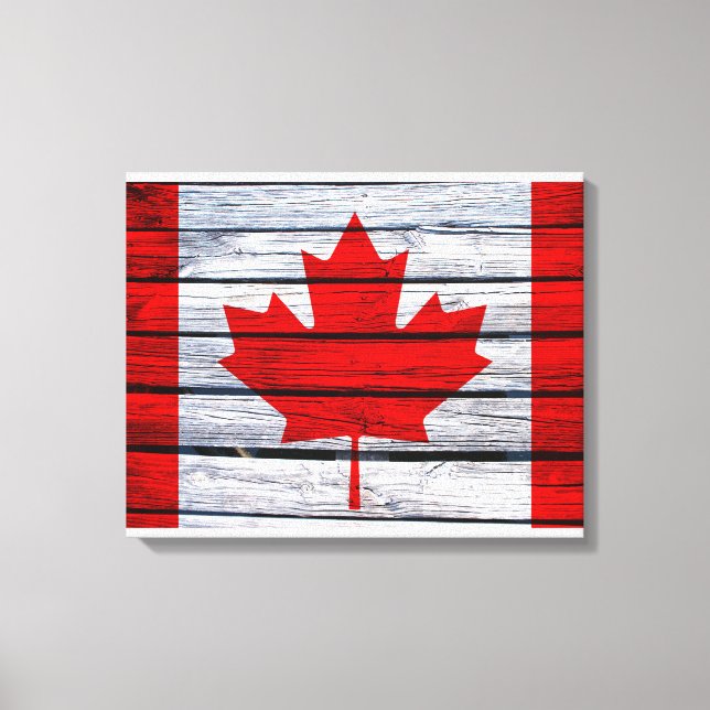 Impressão Em Tela Bandeira Canadense Rustic Wood (Frente)