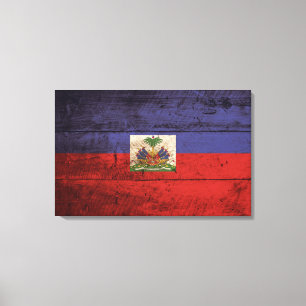 Impressão Em Tela Bandeira de Haiti na grão de madeira velha