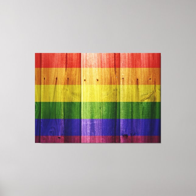 Impressão Em Tela Bandeira do arco-íris de madeira (Frente)