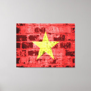 Impressão Em Tela Bandeira Do Vietnã No Muro De Tijolo Antigo