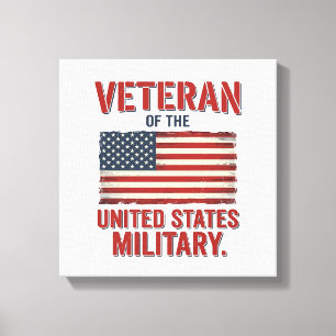 Impressão Em Tela Bandeira dos EUA Veterano Vintage Design Vetorial 