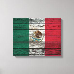 Impressão Em Tela Bandeira mexicana com efeito de grão de madeira gr