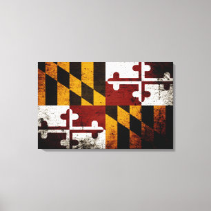 Impressão Em Tela Bandeira preta do estado de Maryland do Grunge