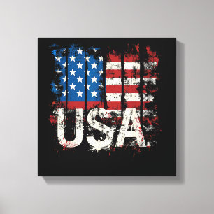 Impressão Em Tela Bandeira Retro-Americana EUA 4 de julho