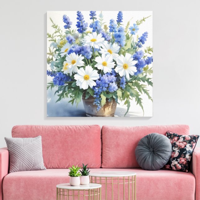 Impressão Em Tela Bando de Flores de Aquarela Elegante (Insitu(Sala de estar))