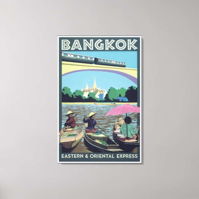 Impressão Em Tela Bangkok, Viagens vintage da Tailândia (Frente)