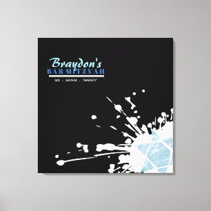 Impressão Em Tela BAR Bat Mitzvah Sinal BLUE SPLATTER STAR Conselho