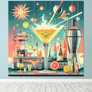 Impressão Em Tela Bar de Martini Citrino Futurista Atômico de Meados