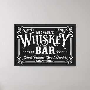Impressão Em Tela Bar Whiskey preto e branco