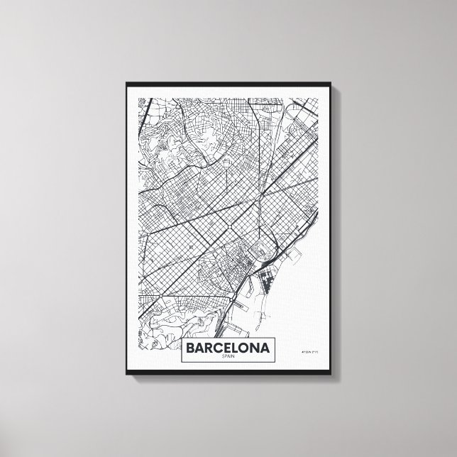 Impressão Em Tela Barcelona, Espanha | Mapa da cidade (Frente)