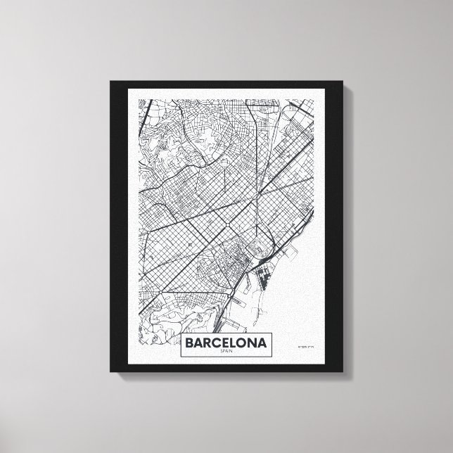 Impressão Em Tela Barcelona, Espanha | Mapa da cidade (Frente)