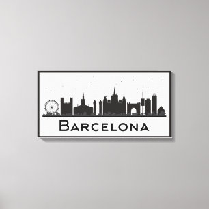 Impressão Em Tela Barcelona, espanha skyline preta & branca de   da