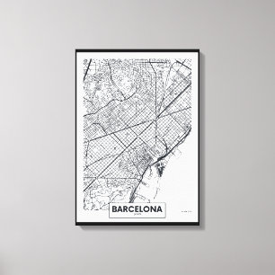 Impressão Em Tela Barcelona, mapa da cidade da espanha  
