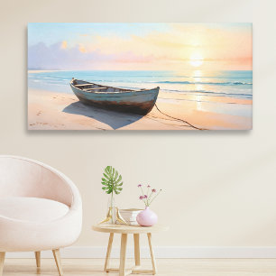Impressão Em Tela Barco em uma Costa Tranquila Arte de Praia Costeir