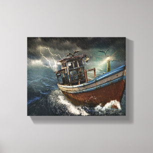 Impressão Em Tela Barco Velho na Tempestade