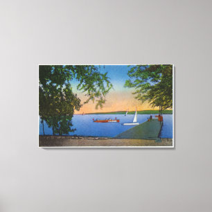 Impressão Em Tela Barcos da vela e de motor na cena do parque de