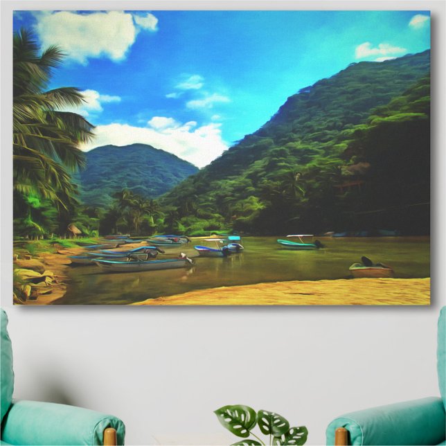 Impressão Em Tela Barcos de Pesca do Rio Mismaloya 0344 Art (Criador carregado)