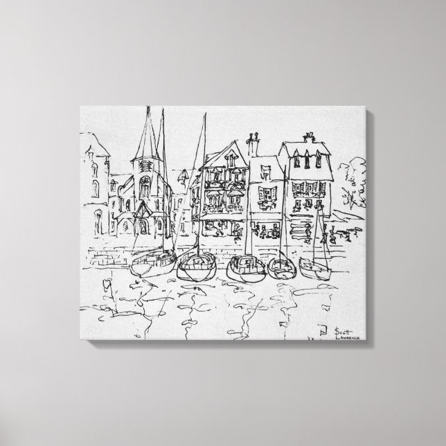 Impressão Em Tela Barcos no porto de Honfleur | Noruega, França (Frente)